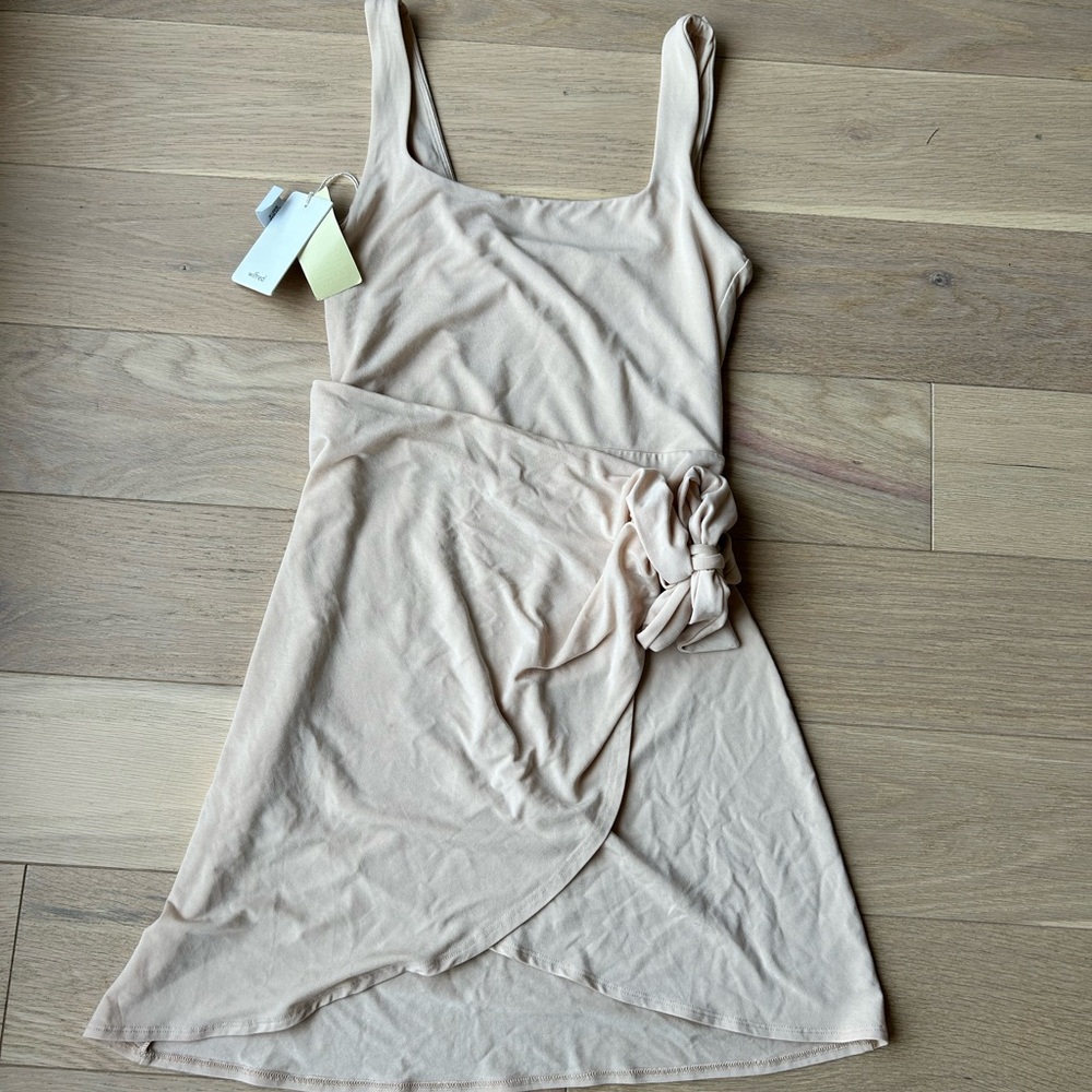 Beige Sleeveless Wrap Dress